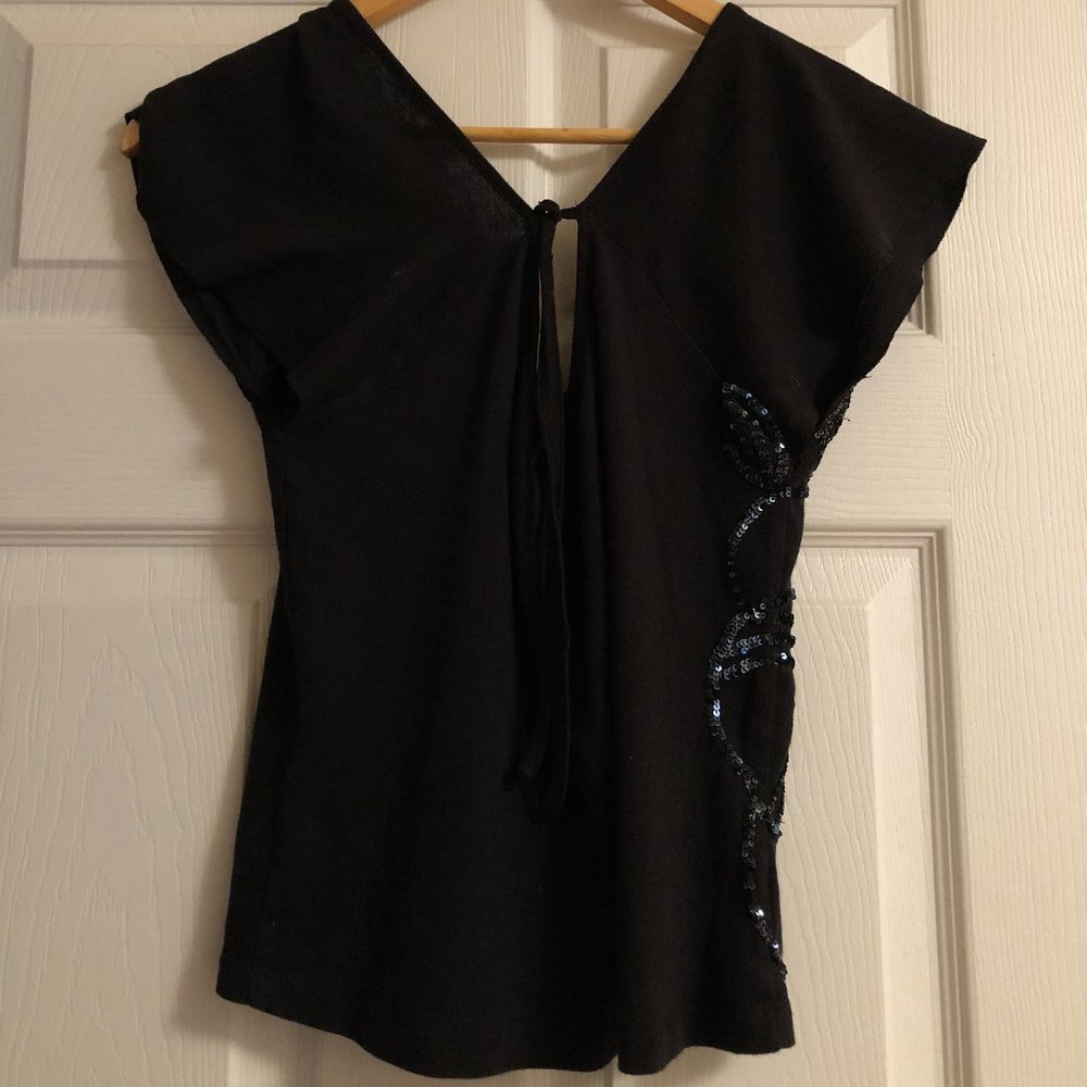 Cute Smart Casual Black Top with butterfly sequin